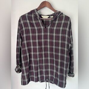 Eddie Bauer Women’s Size M 100% Cotton Flannel pull string waist Hoodie